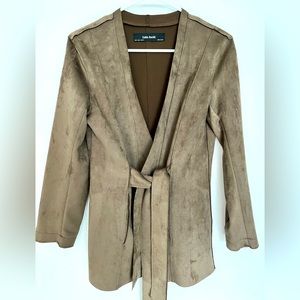 Zara faux suede blazer jacket in olive